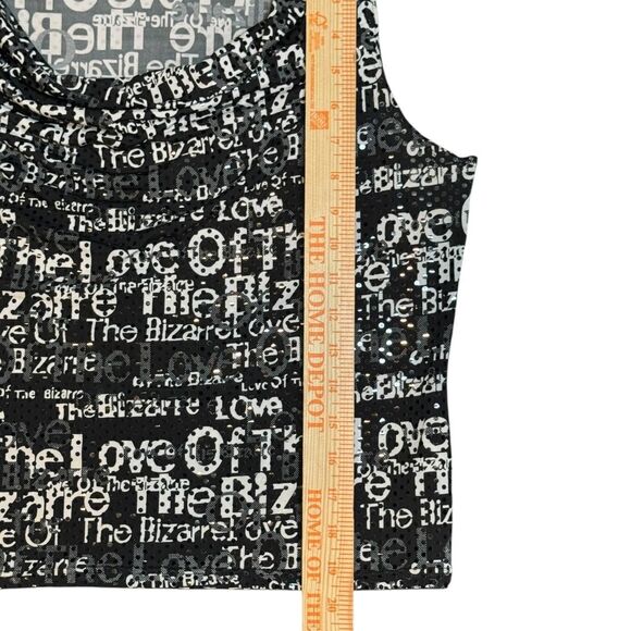 Y2K MixIt Black Sequin Black Graphic Euro Core Cowl Neck Going Out Tank - Picture 3 of 5